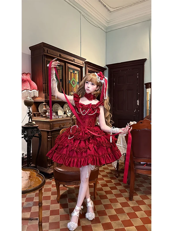 Red Ballet Style Rose Lolita Skirt Sweet Cute Knot Tail Princess Dress Old Fashioned Daily Women's Hanfu Set
Red Ballet Style Rose Lolita Skirt Sweet Cute Knot Tail Princess Dress Old Fashioned Daily Women's Hanfu Set