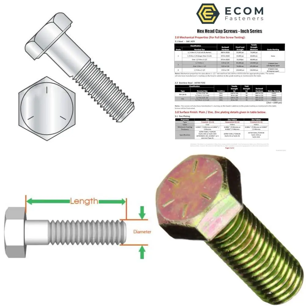 Zinc Plated Grade 5 Hex Bolts, 3/8-16 x 1 3/8, 100 Pack, Fully Threaded, UNC Thread, Heavy Duty Fasteners
Zinc Plated Grade 5 Hex Bolts, 3/8-16 x 1 3/8, 100 Pack, Fully Threaded, UNC Thread, Heavy Duty Fasteners