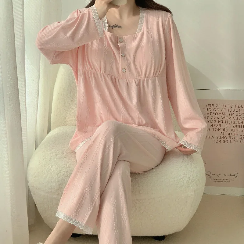 Spring Women's Suit New Chest Pad Pajama Sets Sweet Lovely Princess Sleepwear Autumn Long Sleeve Trousers Sets Loose Home Wear
Spring Women's Suit New Chest Pad Pajama Sets Sweet Lovely Princess Sleepwear Autumn Long Sleeve Trousers Sets Loose Home Wear
