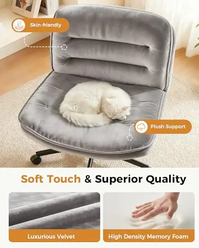 Gray Velvet Armless Swivel Office Chair With Wide Plush Seat, Skin-Friendly Soft Touch & Memory Foam Cushion For Home Study
Gray Velvet Armless Swivel Office Chair With Wide Plush Seat, Skin-Friendly Soft Touch & Memory Foam Cushion For Home Study