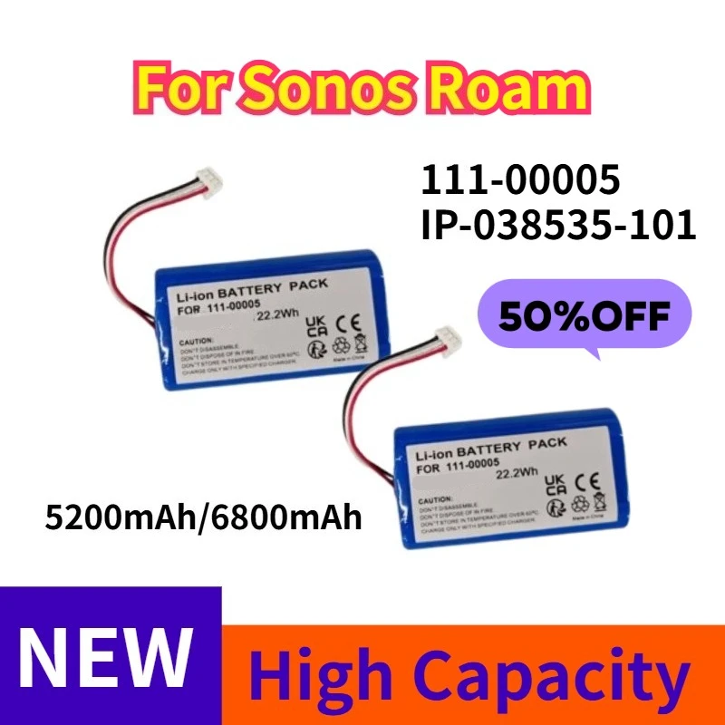 5200mAh/6800mAh Speaker Battery for Sonos Roam 111-00005 IP-038535-101
5200mAh/6800mAh Speaker Battery for Sonos Roam 111-00005 IP-038535-101