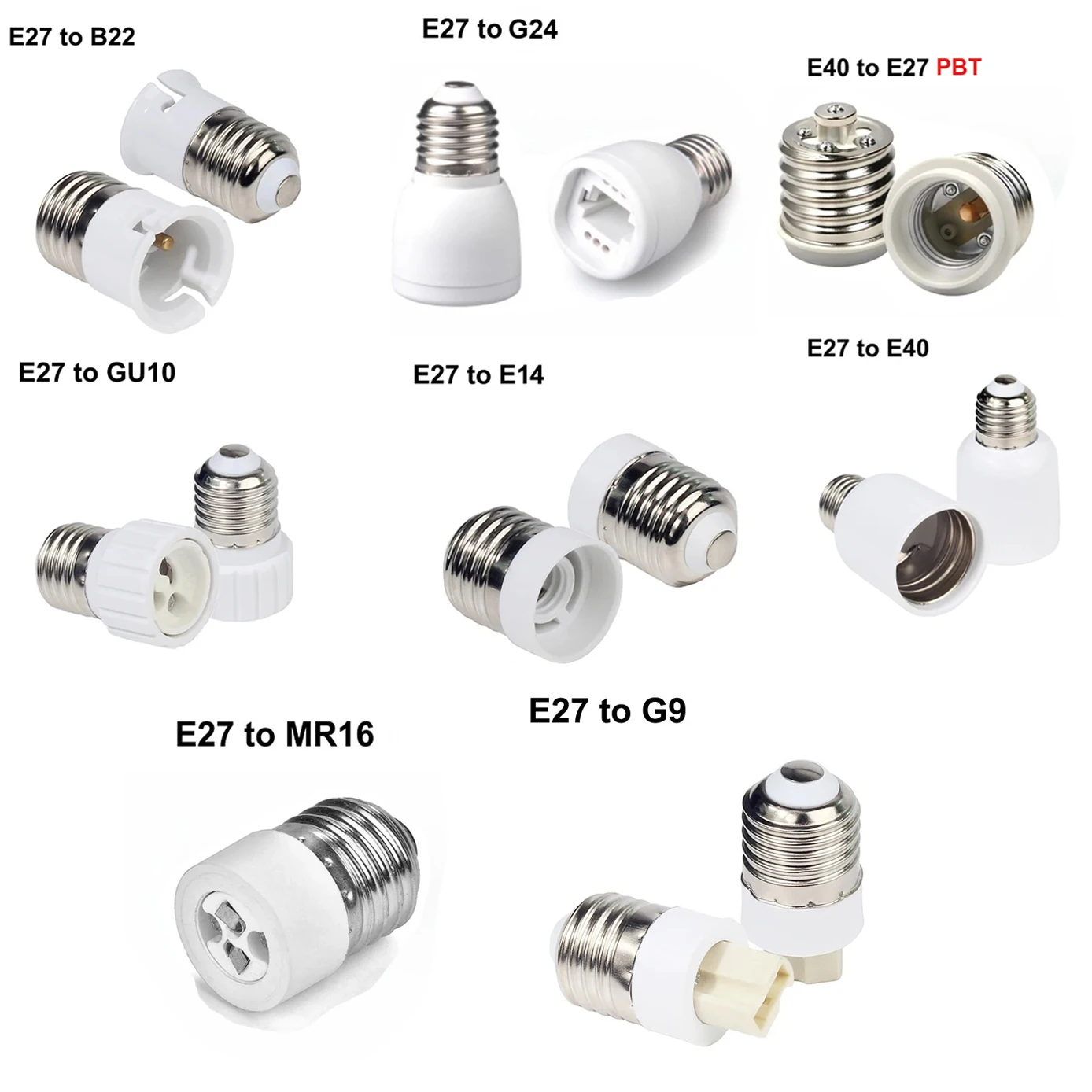 1PC Lamp Holder Converter E27 Male to E14 E40 B22 MR16 G9 G24 GU10 Female Light Bulb Socket Extend Adapter Converter Fittings
1PC Lamp Holder Converter E27 Male to E14 E40 B22 MR16 G9 G24 GU10 Female Light Bulb Socket Extend Adapter Converter Fittings