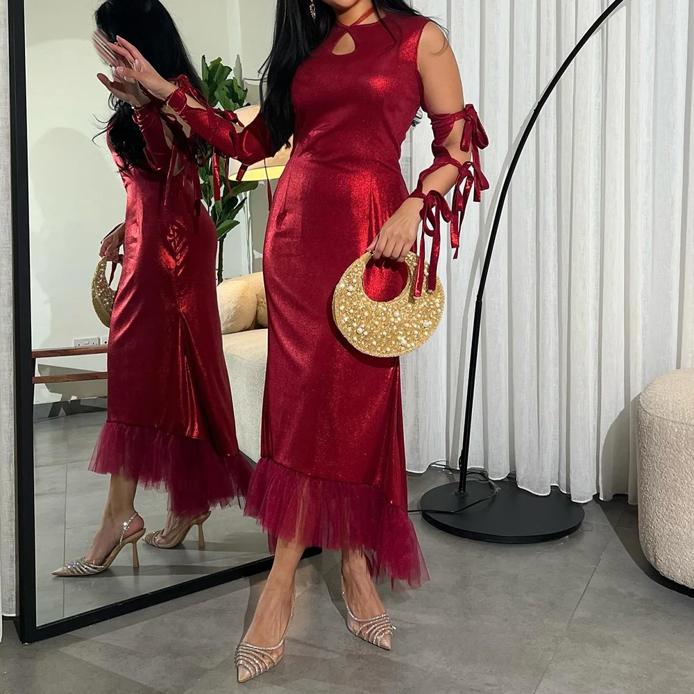 Customized Exquisite Sequined Bow Off the Shoulder Satin Evening Dresses Fashion Straight Tea Length Crew neck Long Sleeves Par
Customized Exquisite Sequined Bow Off the Shoulder Satin Evening Dresses Fashion Straight Tea Length Crew neck Long Sleeves Par