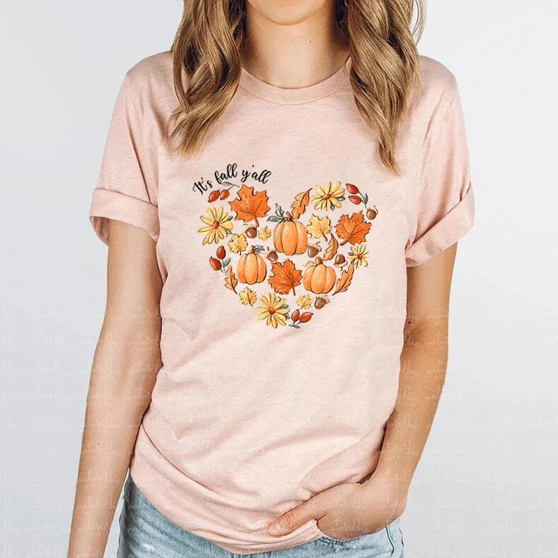 Pumpkins Heart It's Fall Y'all Print T-shirt for Women Fashion Graphic Casual Fall T-shirts Short Sleeves Fall Pumpkins T-shirts
Pumpkins Heart It's Fall Y'all Print T-shirt for Women Fashion Graphic Casual Fall T-shirts Short Sleeves Fall Pumpkins T-shirts