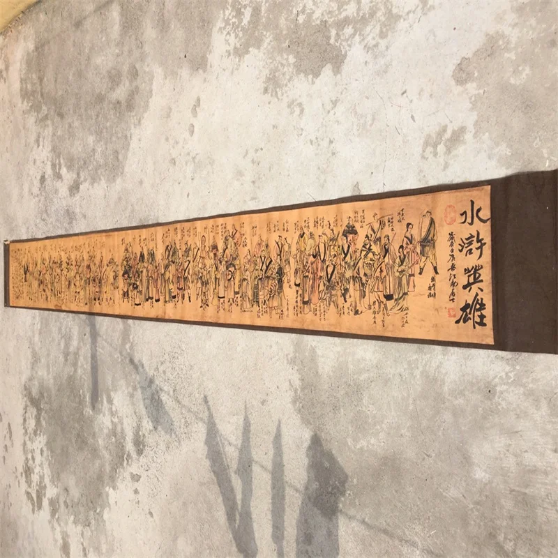 Chinese Old Long Scroll Calligraphy Painting Mural Portrait of Water Margin Heroes of Miles Traditional Art Decor
Chinese Old Long Scroll Calligraphy Painting Mural Portrait of Water Margin Heroes of Miles Traditional Art Decor