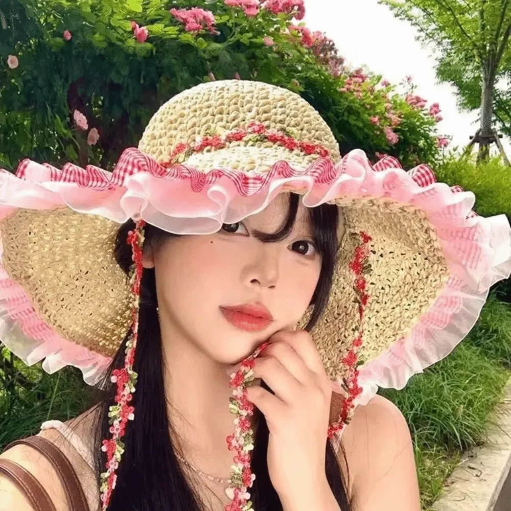 Breathable Sun Protection Straw Hat Lightweight Floral Tie Lace Trim Large Brim Hat Nylon Hollow Out Sunshade Hat Vacation
Breathable Sun Protection Straw Hat Lightweight Floral Tie Lace Trim Large Brim Hat Nylon Hollow Out Sunshade Hat Vacation