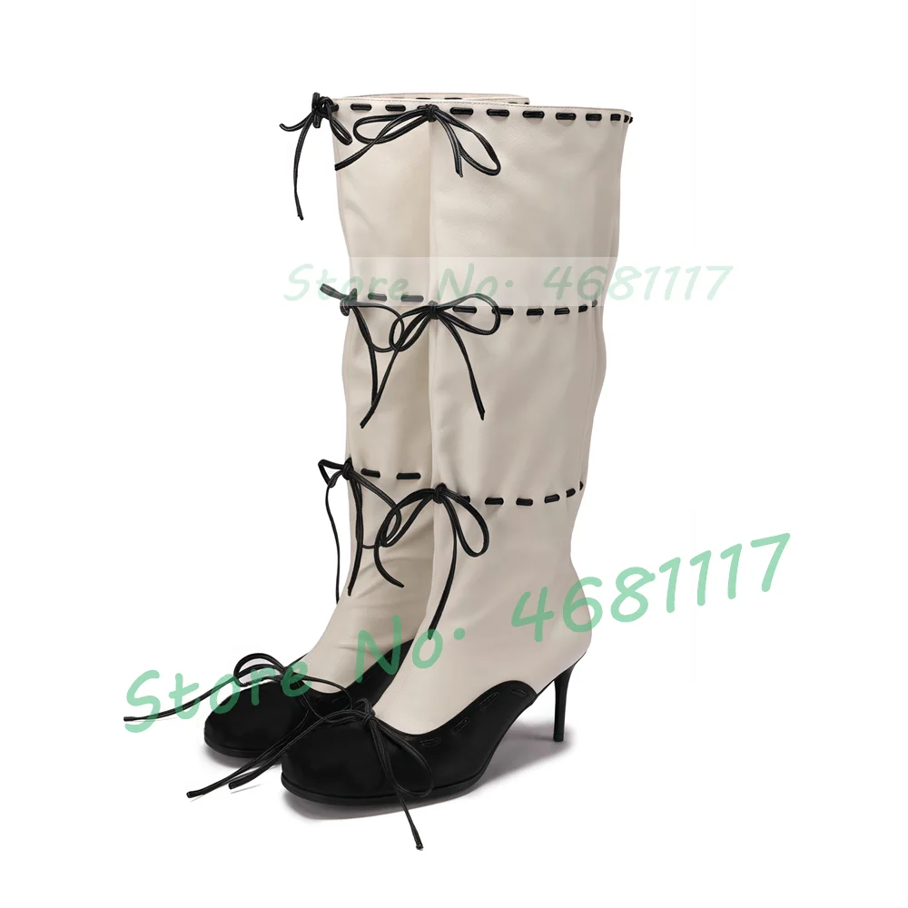 Black Sewing Bowknot White Long Boots Women Stylish Splicing Round Toe High Heels Knee Length Boots Pull On Elegant Party Shoes
Black Sewing Bowknot White Long Boots Women Stylish Splicing Round Toe High Heels Knee Length Boots Pull On Elegant Party Shoes