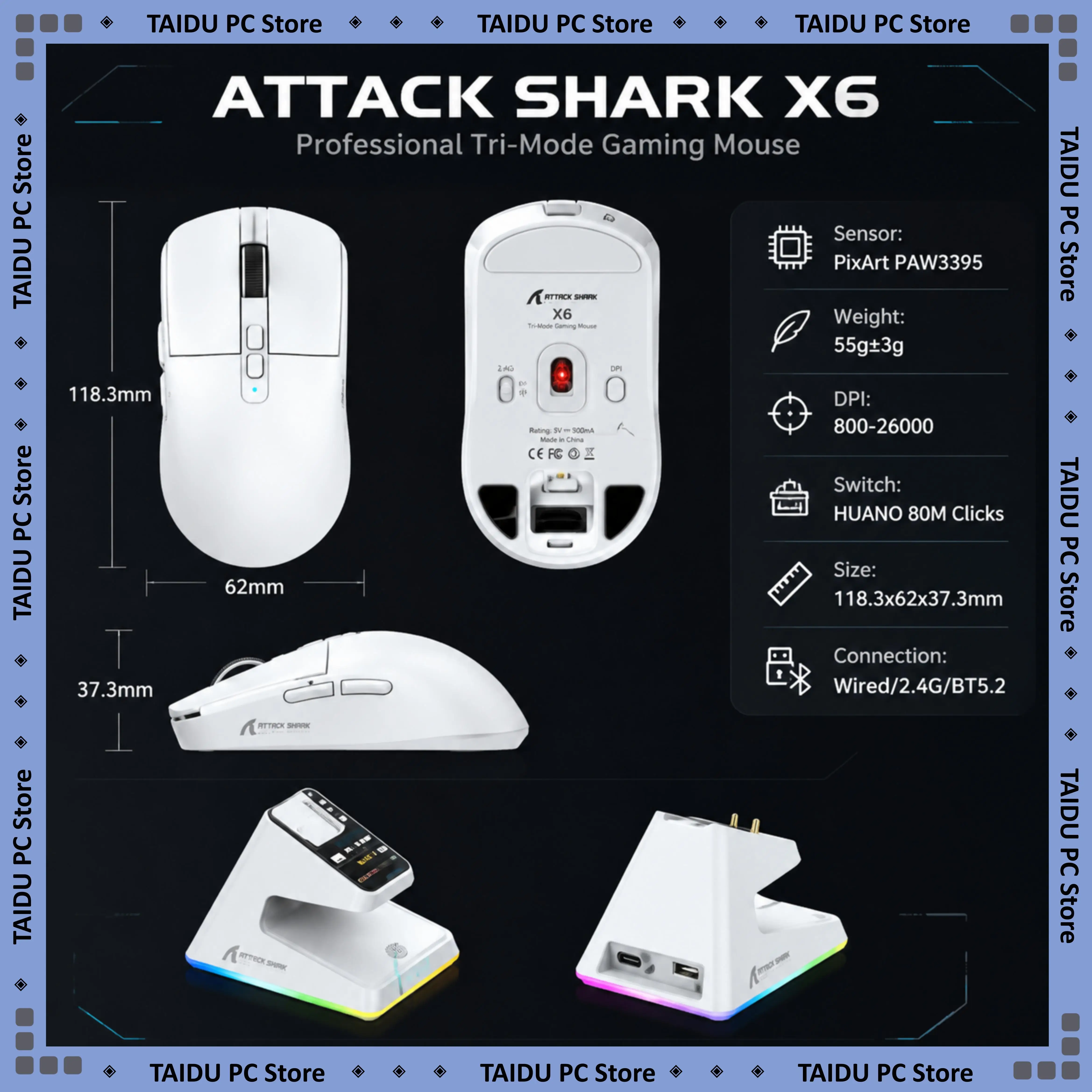 Attack Shark X6 Ultra Light Gaming Mouse 650IPS 50G Acceleration HUANO Pink Spots 80M Switch 65H Battery Life
Attack Shark X6 Ultra Light Gaming Mouse 650IPS 50G Acceleration HUANO Pink Spots 80M Switch 65H Battery Life