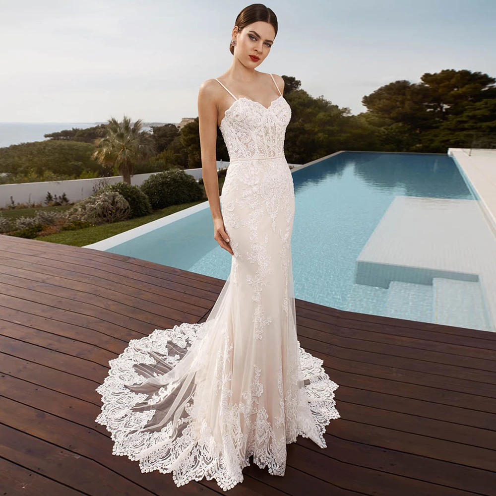 Weilinsha Modern Spaghetti Straps Mermaid Appliques Wedding Dresses Charming Sweetheart Lace Court Train Backless Bridal Dress
Weilinsha Modern Spaghetti Straps Mermaid Appliques Wedding Dresses Charming Sweetheart Lace Court Train Backless Bridal Dress