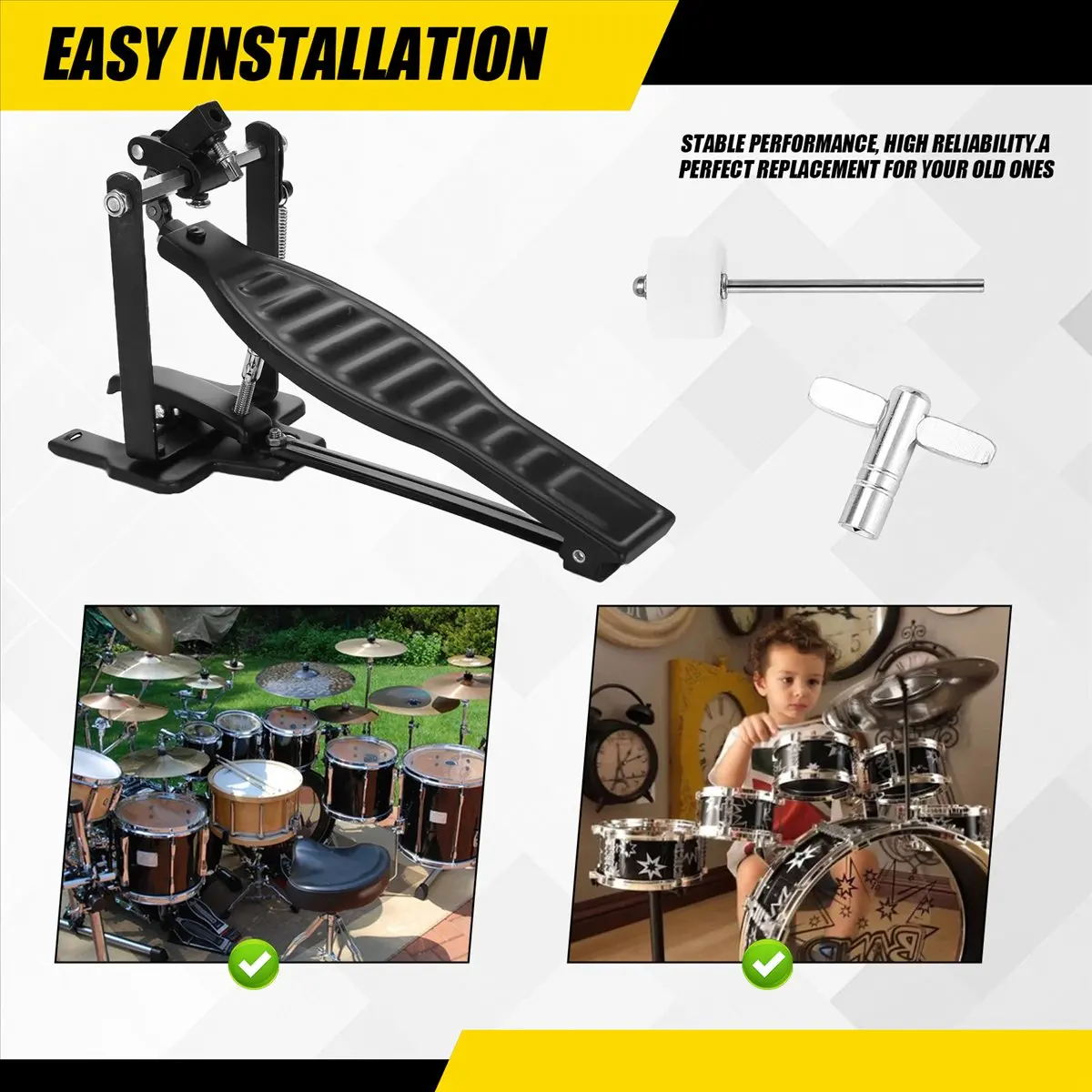 【black huodong】Drums Pedal Black Aluminum Alloy Children Rack Drums Pedal Set with Drum Beater Stick & Drum Key
【black huodong】Drums Pedal Black Aluminum Alloy Children Rack Drums Pedal Set with Drum Beater Stick & Drum Key