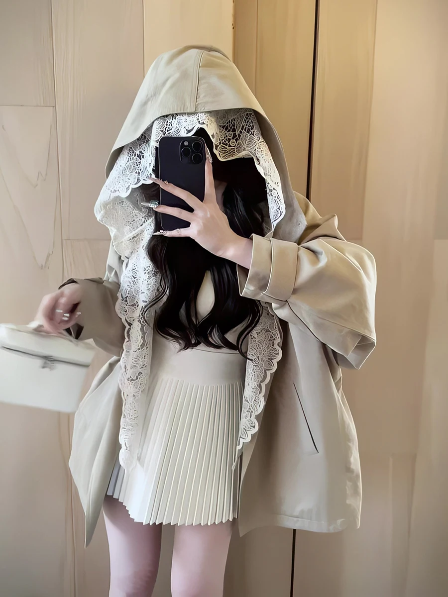 Korean Style Lace Splice Hooded Coat Women's Autumn New Style Collision Small Size Youthful Outerwear
Korean Style Lace Splice Hooded Coat Women's Autumn New Style Collision Small Size Youthful Outerwear