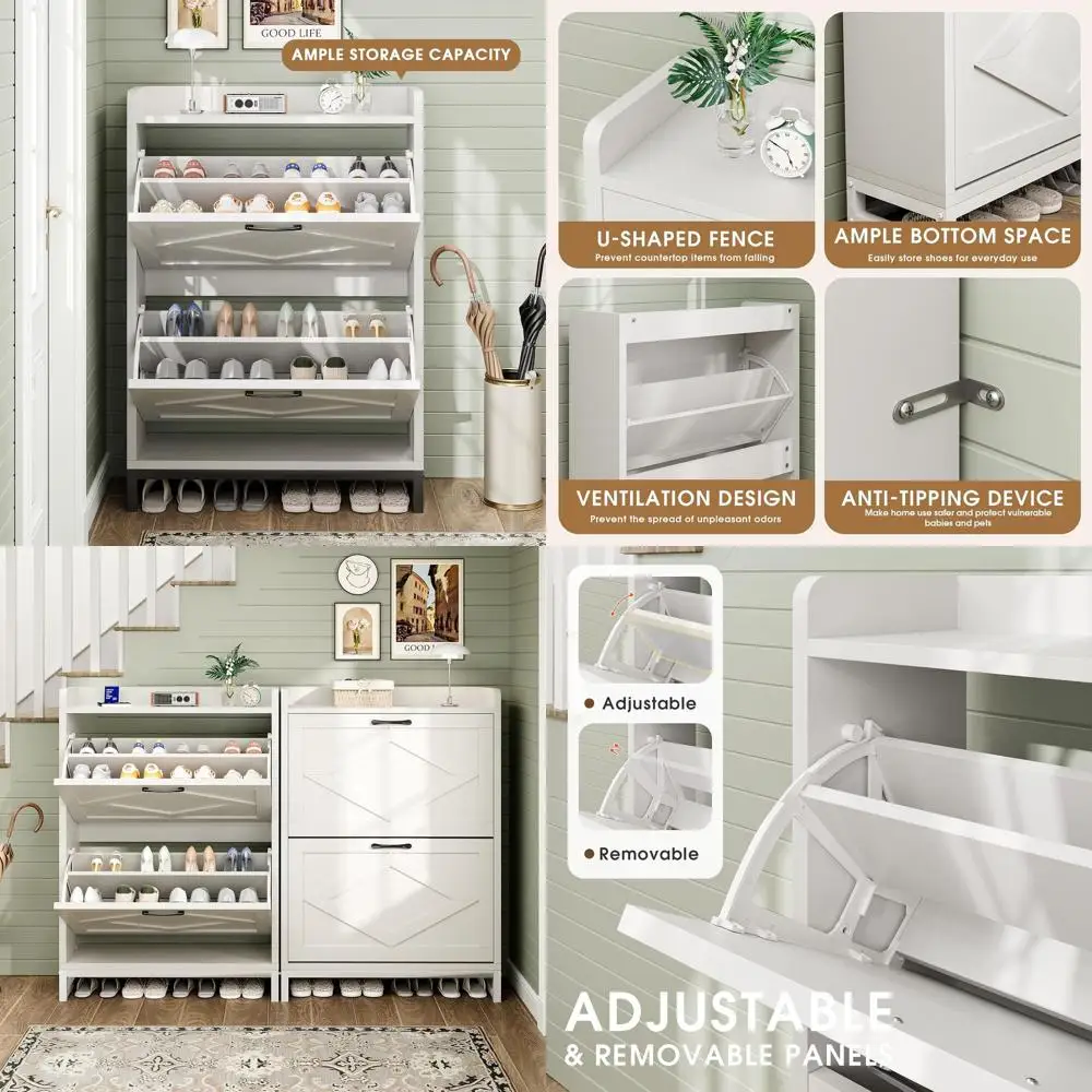 Компактный белый шкаф для хранения обуви с 2 ящиками и регулируемой полкой для 12 пар, подходит для прихожей/прихожей
Компактный белый шкаф для хранения обуви с 2 ящиками и регулируемой полкой для 12 пар, подходит для прихожей/прихожей