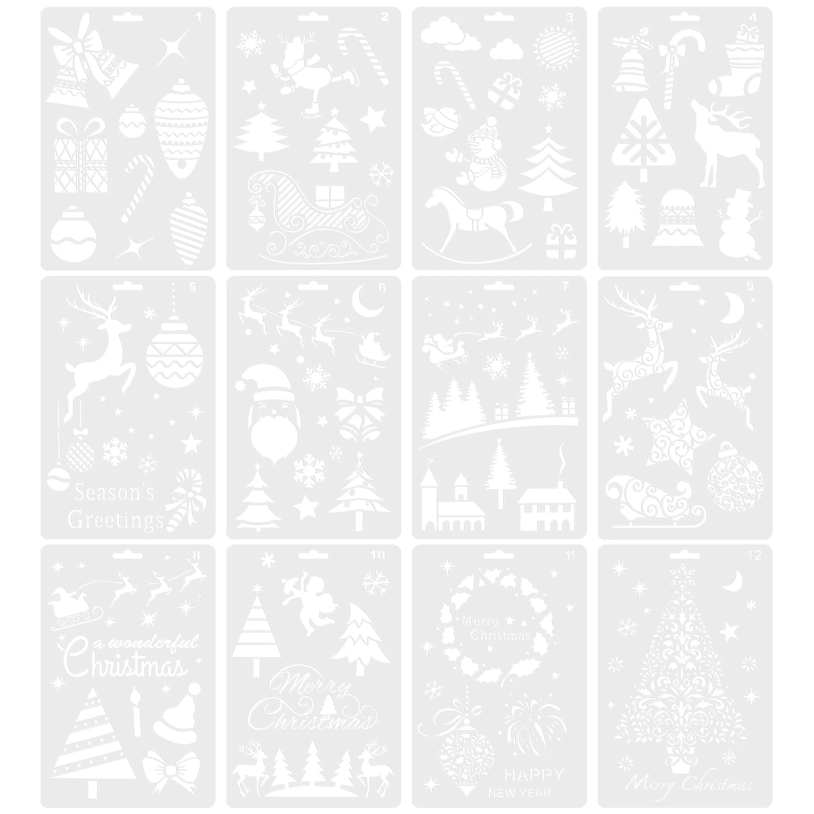 12pcs Templates Stencils Waterproof Washable Reusable Notebook White Child Christmas Drawing Stencils Supplies
12pcs Templates Stencils Waterproof Washable Reusable Notebook White Child Christmas Drawing Stencils Supplies