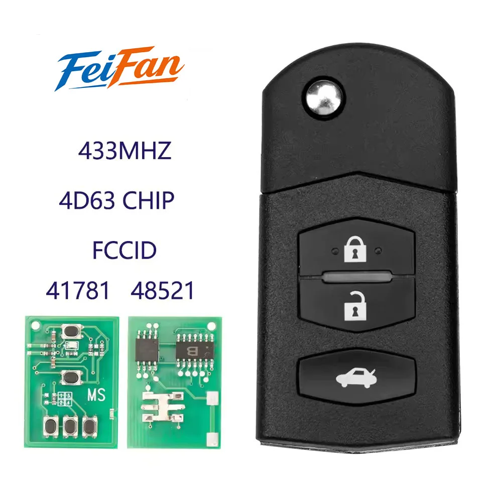 FeiFan 41521 2/3Buttons Flip Remote Car Key 433MHZ 4D63 Chip For Mazda 3 6 M3 M6 2003-2011 2012+ 41781 Aoto Fob Control
FeiFan 41521 2/3Buttons Flip Remote Car Key 433MHZ 4D63 Chip For Mazda 3 6 M3 M6 2003-2011 2012+ 41781 Aoto Fob Control