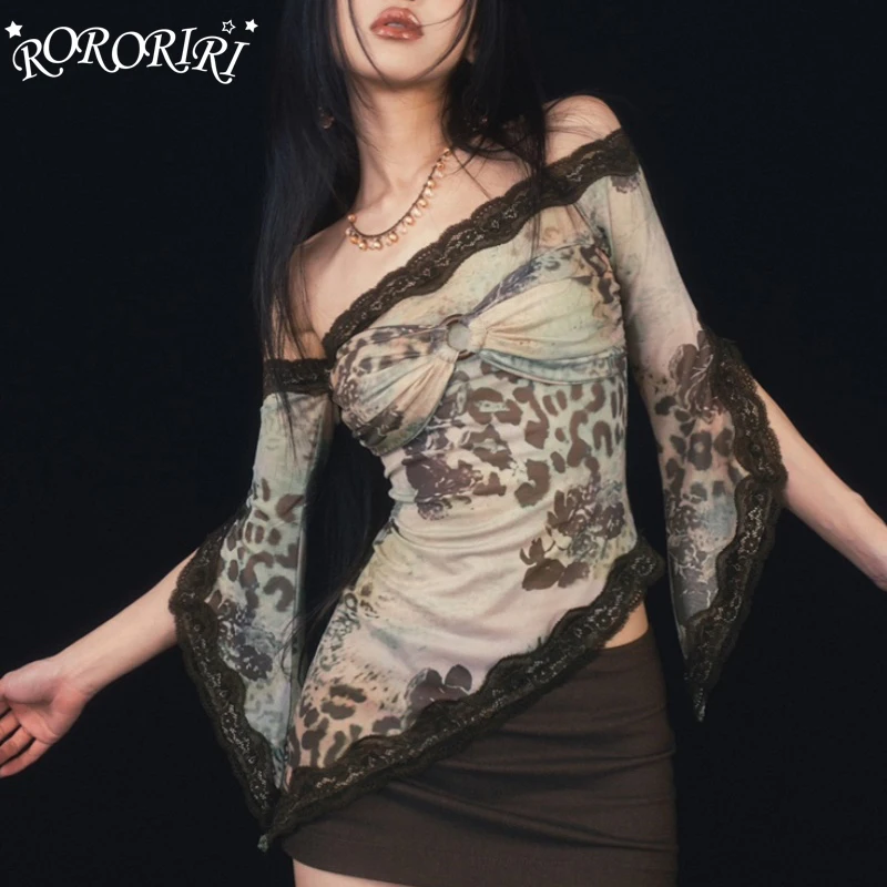 Асимметричный ретро Топ RORORIRI Y2k с леопардовым принтом, женская прозрачная сетчатая эластичная футболка с расклешенными рукавами и косым плечом
Асимметричный ретро Топ RORORIRI Y2k с леопардовым принтом, женская прозрачная сетчатая эластичная футболка с расклешенными рукавами и косым плечом