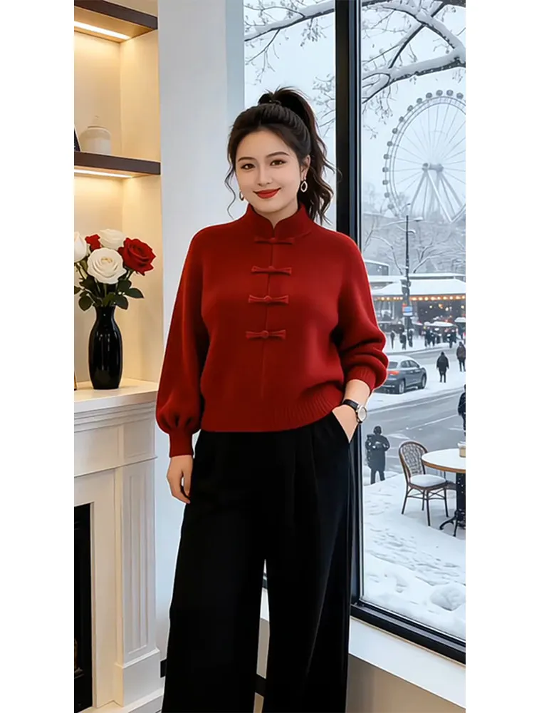 Красный китайский свитер на пуговицах, женский вязаный свитер с воротником-стойкой, длинный свек, повседневный свободный крой, модный новогодний топ
Красный китайский свитер на пуговицах, женский вязаный свитер с воротником-стойкой, длинный свек, повседневный свободный крой, модный новогодний топ
