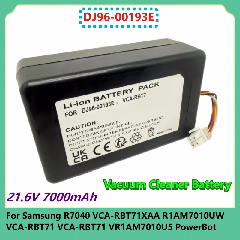 DJ96-00193E Vacuum Cleaner Battery 7000mAh for Samsung R7040 VCA-RBT71XAA R1AM7010UW VCA-RBT71 VCA-RBT71 VR1AM7010U5 PowerBot 
DJ96-00193E Vacuum Cleaner Battery 7000mAh for Samsung R7040 VCA-RBT71XAA R1AM7010UW VCA-RBT71 VCA-RBT71 VR1AM7010U5 PowerBot