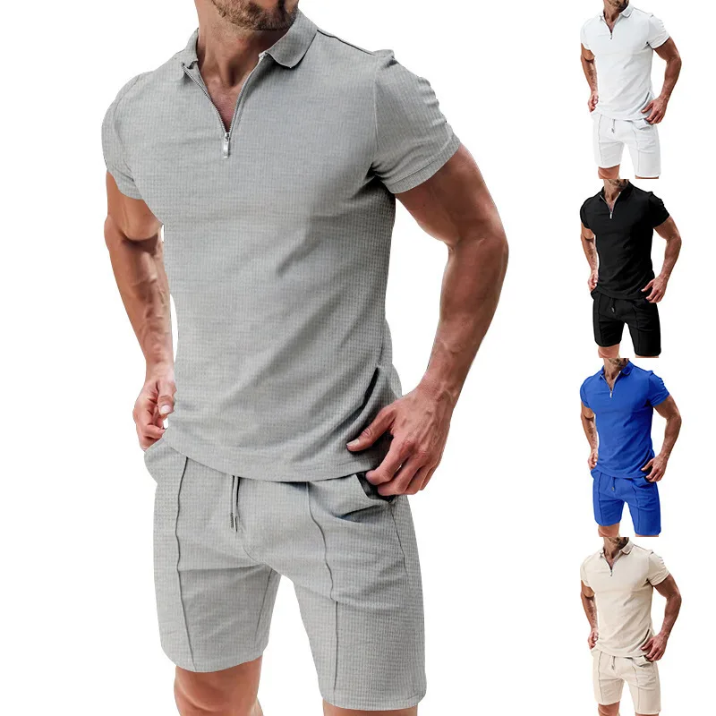 Summer Waffle Solid Color Casual Loose Collar Polo Shirt Set, European and American Men's Short Sleeved Shorts Casual Set
Summer Waffle Solid Color Casual Loose Collar Polo Shirt Set, European and American Men's Short Sleeved Shorts Casual Set