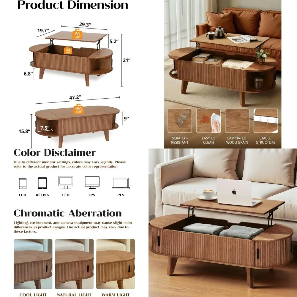 Walnut Oval Coffee Table with 180° Sliding Door Storage for Living Room and Home Office
Walnut Oval Coffee Table with 180° Sliding Door Storage for Living Room and Home Office