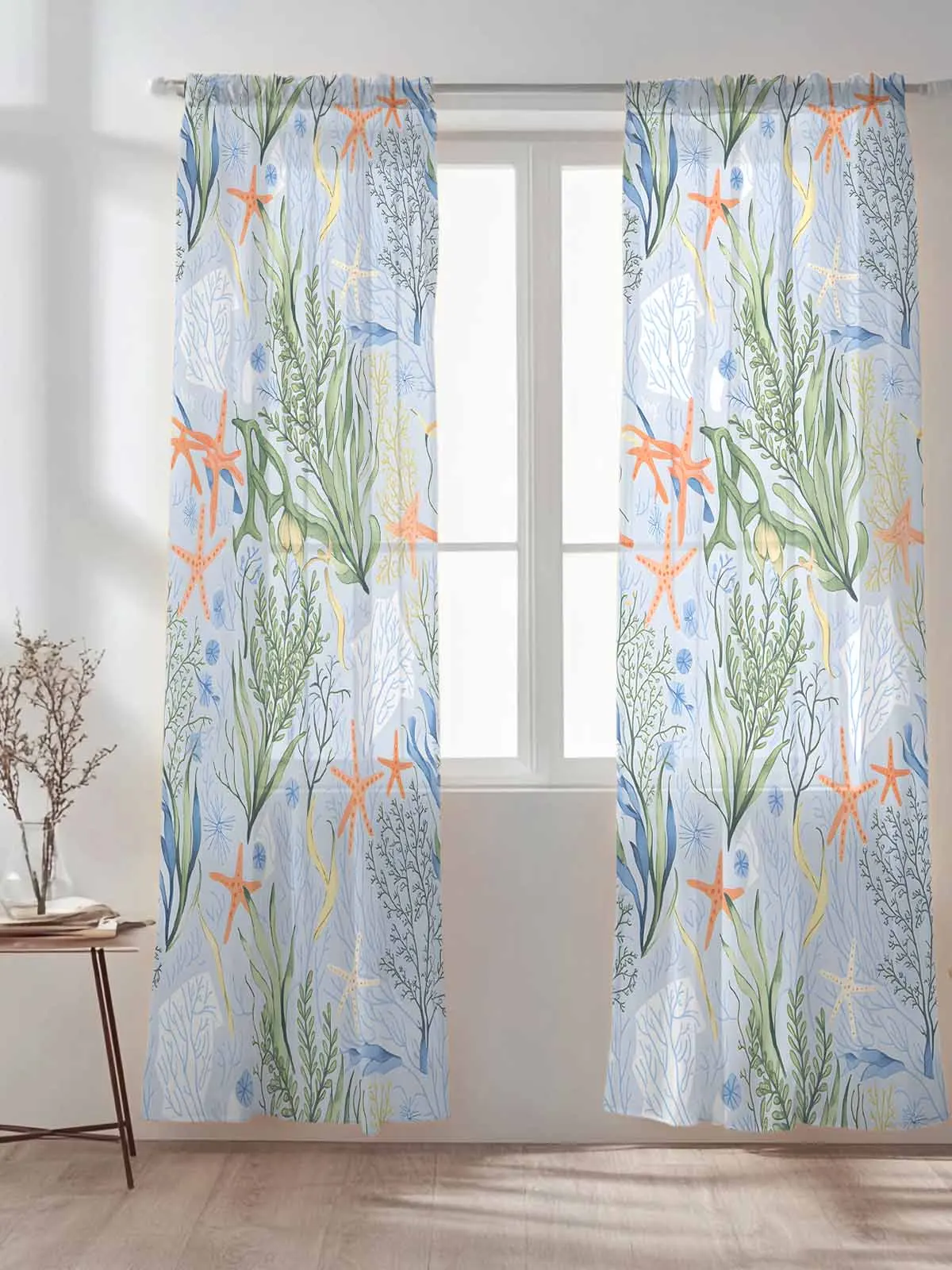 Summer Coral Starfish Shell Marine Life Voile Sheer Window Drapes Curtains for Bedroom Living Room
Summer Coral Starfish Shell Marine Life Voile Sheer Window Drapes Curtains for Bedroom Living Room