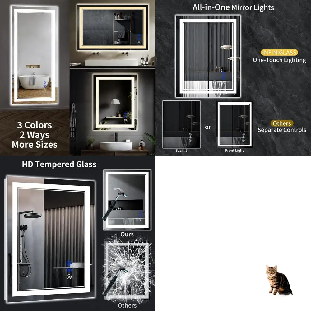 LED Bathroom Mirror, 36x30, Anti-Fog, Step Dimmable Lighting, 3 Color Options, Shatter-Resistant Tempered Glass, Waterproof
LED Bathroom Mirror, 36x30, Anti-Fog, Step Dimmable Lighting, 3 Color Options, Shatter-Resistant Tempered Glass, Waterproof