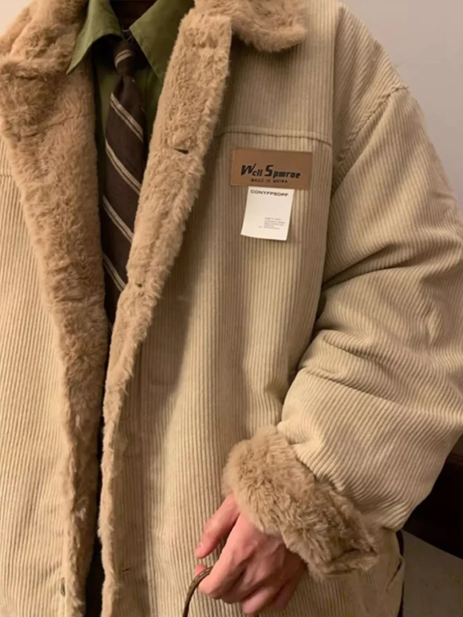 Мужская вельветовая хлопковая куртка на подкладке Thiened Fce, рабочая одежда с мехом ягненка, свободная посадка, брендовое зимнее пальто, верхняя одежда
Мужская вельветовая хлопковая куртка на подкладке Thiened Fce, рабочая одежда с мехом ягненка, свободная посадка, брендовое зимнее пальто, верхняя одежда