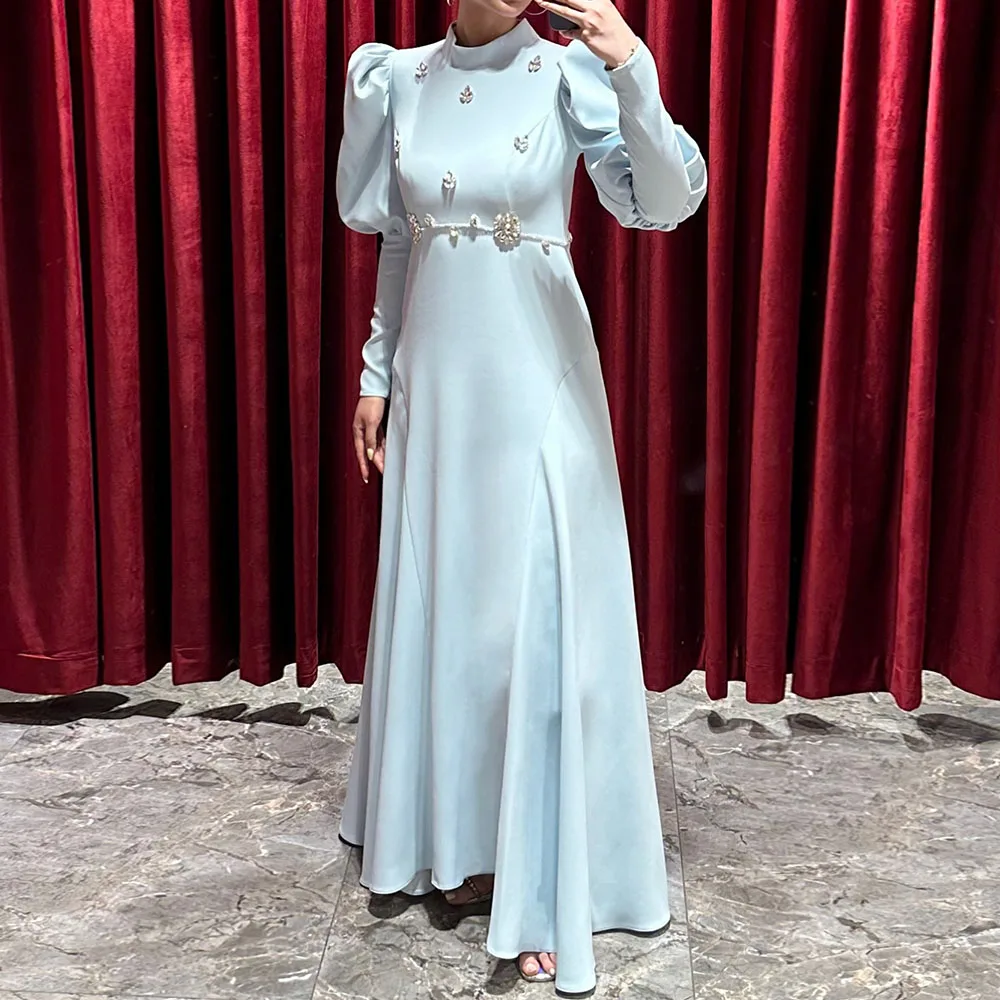 Customized A-Line Evening Dresses Floor-Length High-Neck Full Sleeve Evening Gown Simple Fashion Crystal Draeped Party Gown
Customized A-Line Evening Dresses Floor-Length High-Neck Full Sleeve Evening Gown Simple Fashion Crystal Draeped Party Gown