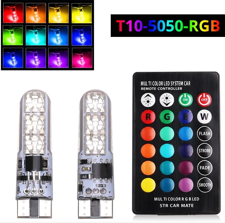 1SET T10 W5w RGB LED Bulb 12SMD 5050 CANbus 194 168 Car With Remote Controller Flash Reading Wedge Light Clearance Lights
1SET T10 W5w RGB LED Bulb 12SMD 5050 CANbus 194 168 Car With Remote Controller Flash Reading Wedge Light Clearance Lights