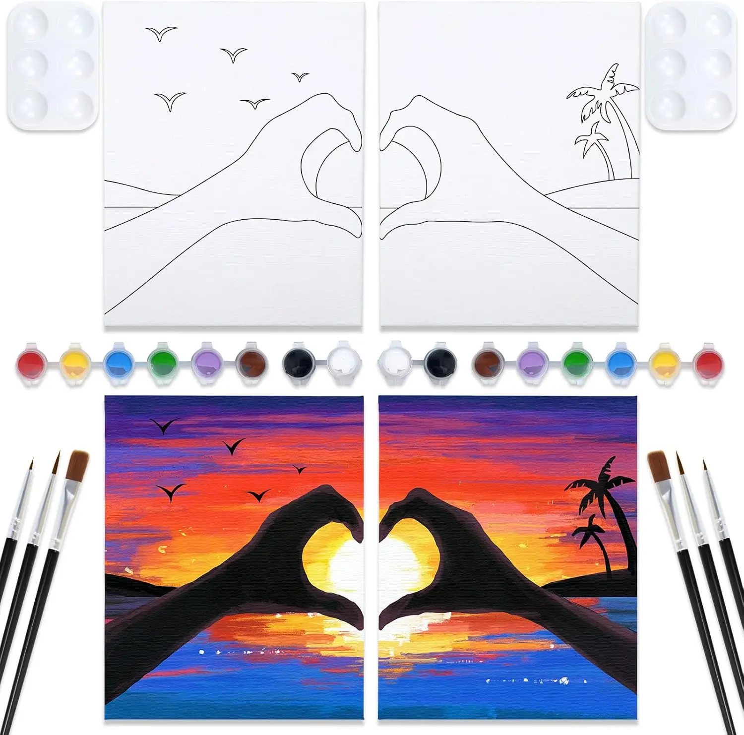 Sip and Paint Kit for Couples: Pre Drawn Canvas Painting Set for Date Night, Sunset Heart Design, 8x10 Inches, 2 Pack
Sip and Paint Kit for Couples: Pre Drawn Canvas Painting Set for Date Night, Sunset Heart Design, 8x10 Inches, 2 Pack