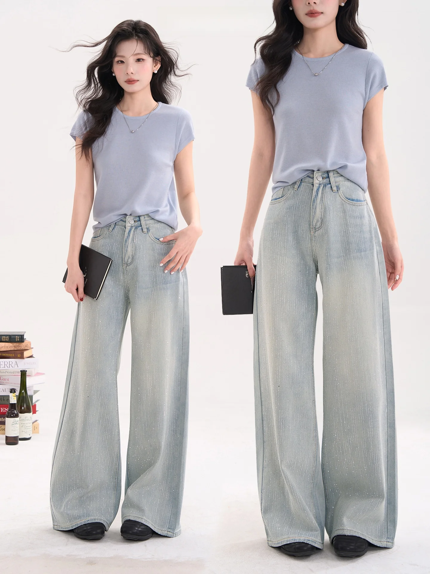 High Waist Straight Leg Denim Jeans Women's Spring Faion Sensation Glitter Design Iron on Rhinestones Casual Trousers
High Waist Straight Leg Denim Jeans Women's Spring Faion Sensation Glitter Design Iron on Rhinestones Casual Trousers