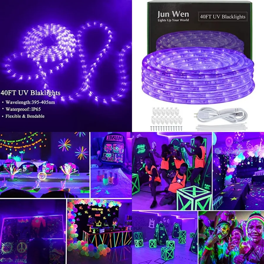 BlackLights LED Rope Strip Lights, 110V Outdoor Black Lights Kit, Waterproof 432LEDs Flexible Purple Rope Light for Birthday Ha
BlackLights LED Rope Strip Lights, 110V Outdoor Black Lights Kit, Waterproof 432LEDs Flexible Purple Rope Light for Birthday Ha