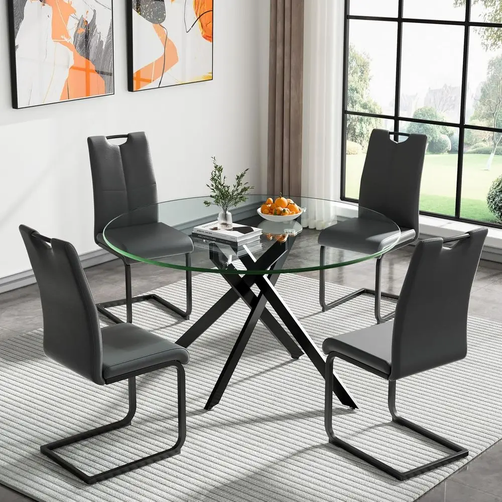 Round Glass Top Dining Set with 4 PU Leather Chairs
Round Glass Top Dining Set with 4 PU Leather Chairs