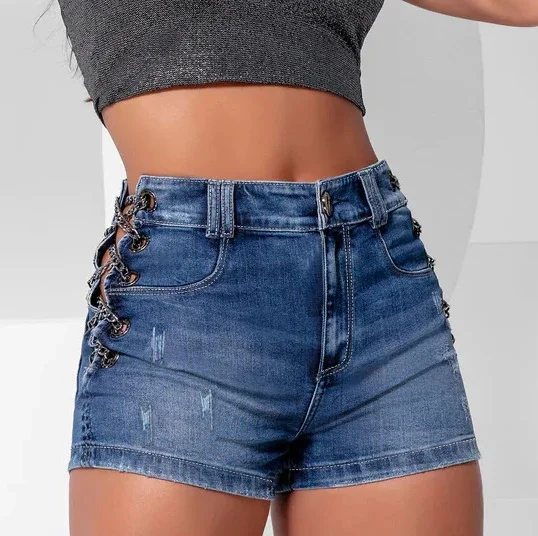 Denim Shorts for Women Fashion Casual Chain High Waist Half Pants Slim Fit Straight Leg Jeans Streetwear Y2K 2025 Summer New
Denim Shorts for Women Fashion Casual Chain High Waist Half Pants Slim Fit Straight Leg Jeans Streetwear Y2K 2025 Summer New