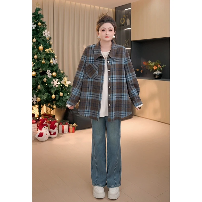 plus Size Winter Coat Thiened Woolen Plaid Outerwear for Plump Sister Casual Sle Double Breasted ort Coat Warmth
plus Size Winter Coat Thiened Woolen Plaid Outerwear for Plump Sister Casual Sle Double Breasted ort Coat Warmth
