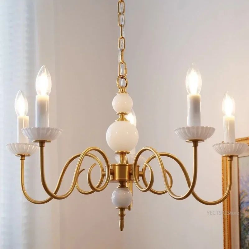 GHEUVNJ French milk white all copper candle pendant light, American retro bedroom, restaurant, dressing room light
GHEUVNJ French milk white all copper candle pendant light, American retro bedroom, restaurant, dressing room light