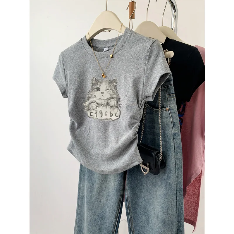 Women's summer fashion stylish high-end design waist-cinching slimming short-sleeved T-shirt top with cute patterns for
Women's summer fashion stylish high-end design waist-cinching slimming short-sleeved T-shirt top with cute patterns for