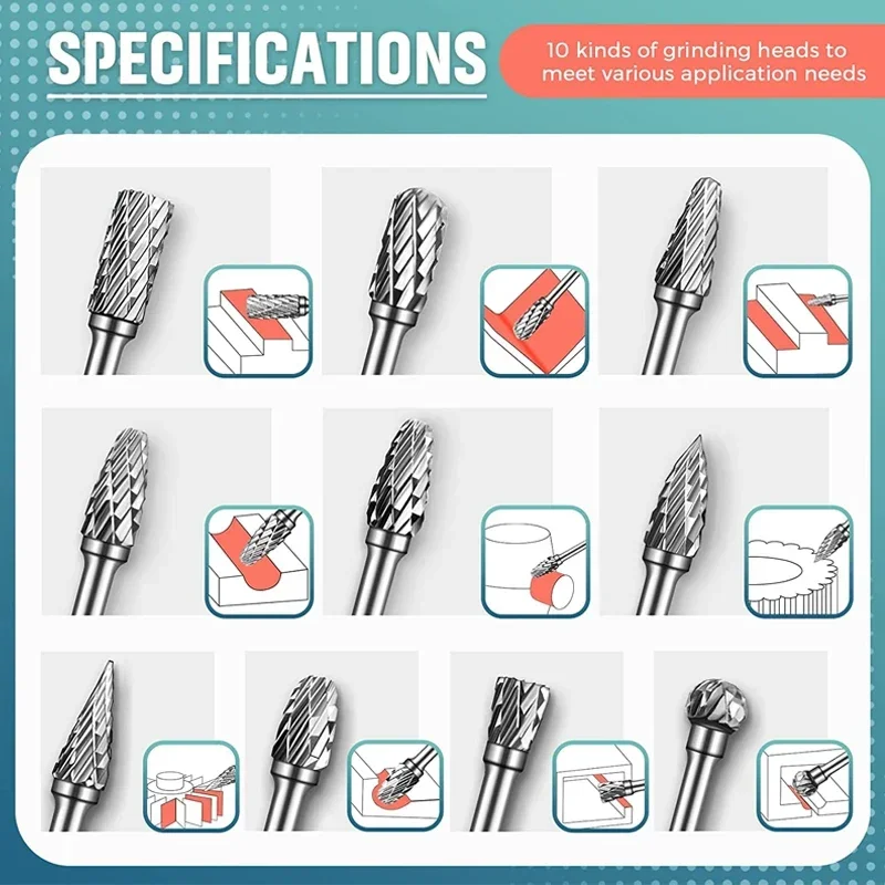 10PCS 1/8" tungsten carbide rotary file bits for metal engraving, polishing, drilling, grinding, and cutting
10PCS 1/8" tungsten carbide rotary file bits for metal engraving, polishing, drilling, grinding, and cutting