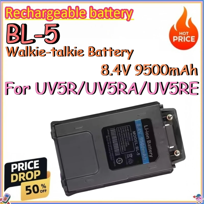BL-5 8.4V 9500mAh Walkie-talkie Battery for UV5R/UV5RA/UV5RE Replace with Thickened Lithium Battery with Type-c
BL-5 8.4V 9500mAh Walkie-talkie Battery for UV5R/UV5RA/UV5RE Replace with Thickened Lithium Battery with Type-c