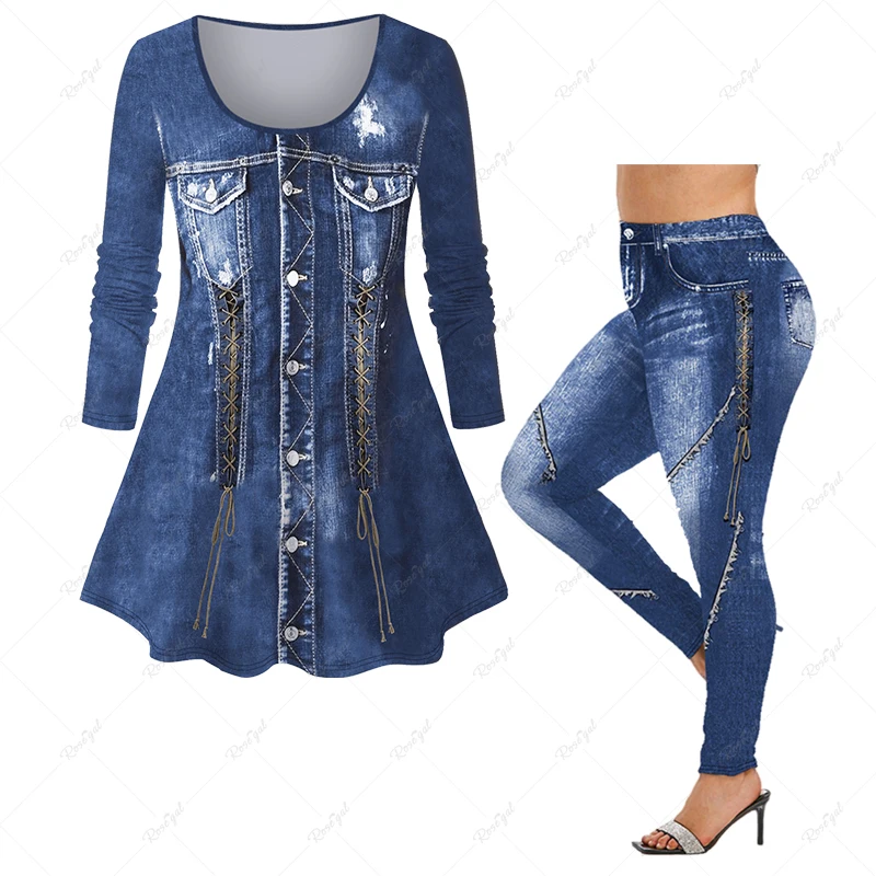 Women's Daily Casual Matching Set 3D Denim Pocket Lace Up Buttons Ripped Ombre Print Long Sleeves T-shirt or Leggings Set
Women's Daily Casual Matching Set 3D Denim Pocket Lace Up Buttons Ripped Ombre Print Long Sleeves T-shirt or Leggings Set