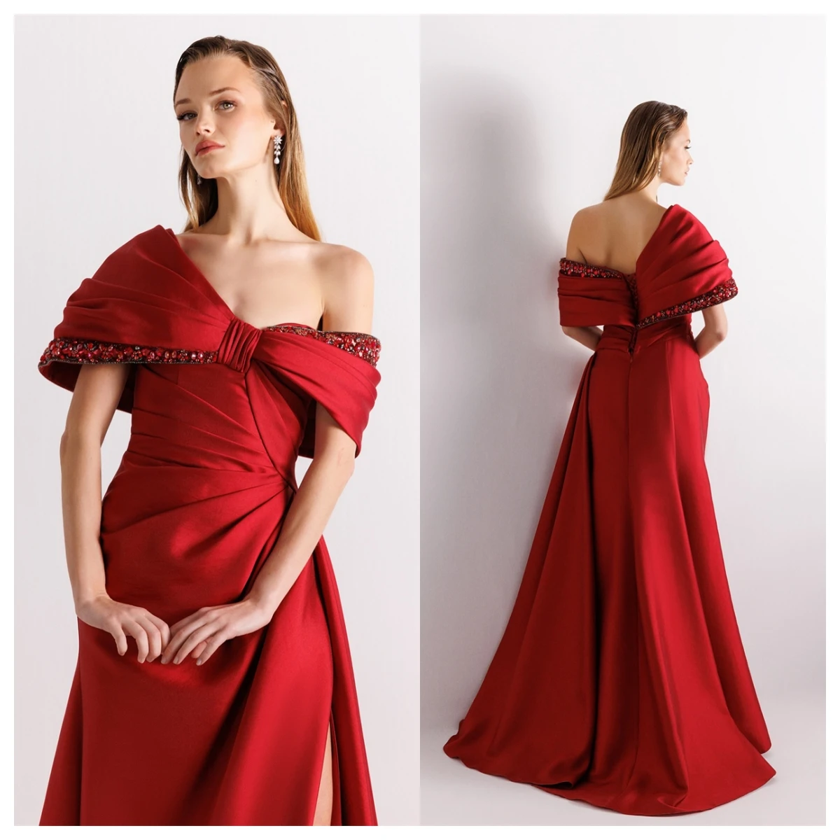 Customized Exquisite Red Satin Evening Dress Off the Shoulder Sleeveless Bespoke Occasion Gowns Crystal Celebrity Gown
Customized Exquisite Red Satin Evening Dress Off the Shoulder Sleeveless Bespoke Occasion Gowns Crystal Celebrity Gown