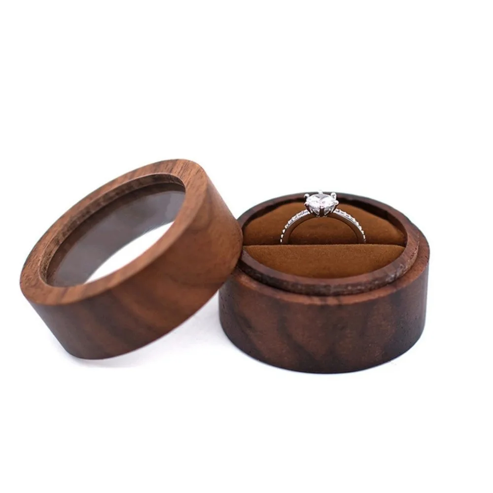 New Wooden Round Ring Box Transparent Cover Brown Wedding Rings Box Portable Engagement Ring Case Gifts
New Wooden Round Ring Box Transparent Cover Brown Wedding Rings Box Portable Engagement Ring Case Gifts