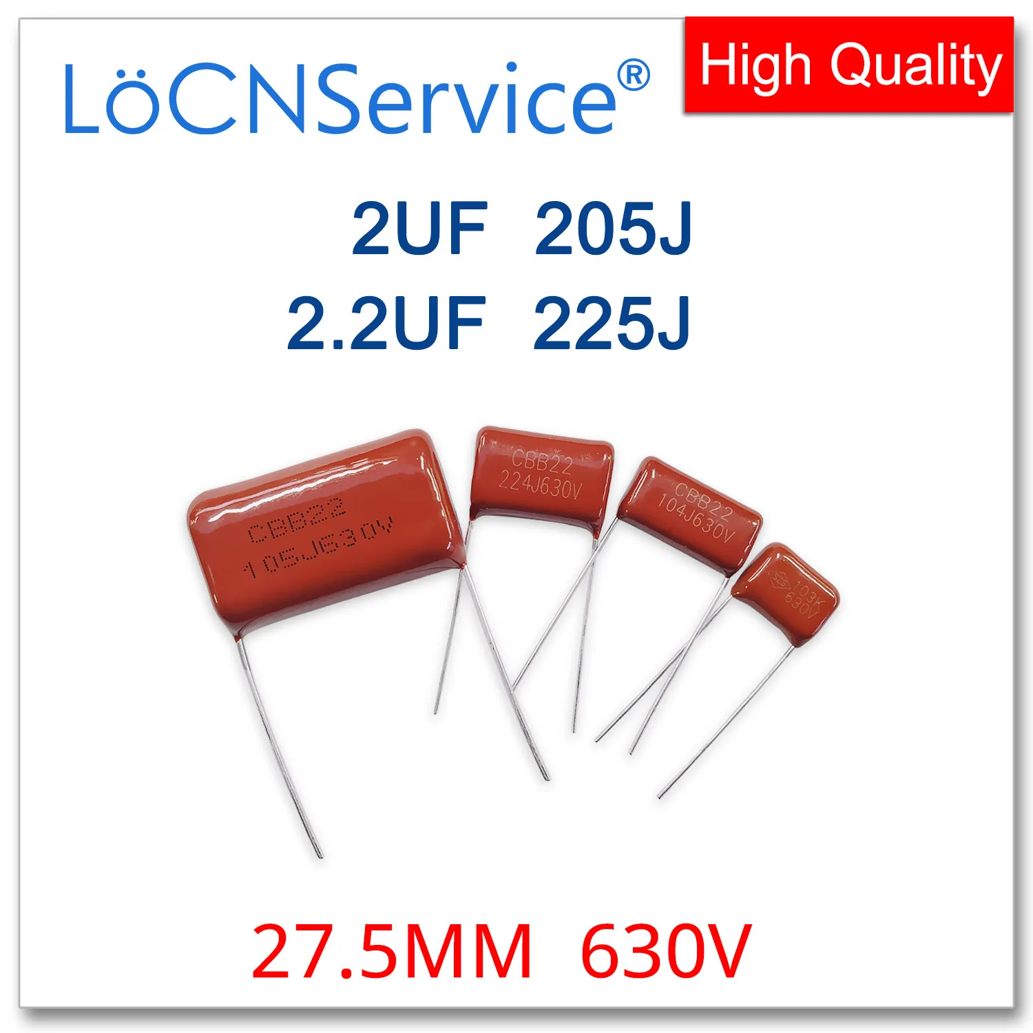 LoCNService 100PCS 630V 27.5MM 2UF 2.2UF 205J 225J CBB Polypropylene Film Capacitor High Quality
LoCNService 100PCS 630V 27.5MM 2UF 2.2UF 205J 225J CBB Polypropylene Film Capacitor High Quality