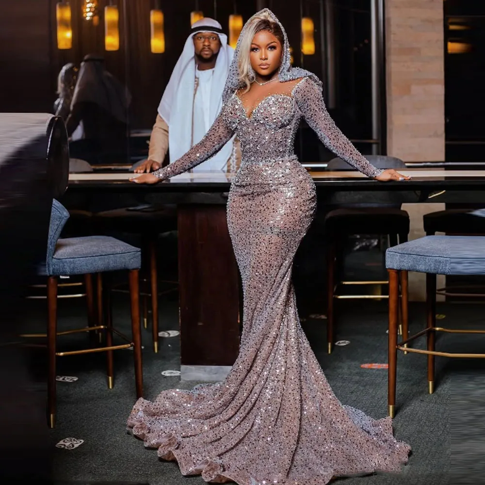 Sequined Long Sleeves Evening Dresses With Sheer Neckline Beads Crystals Corset Back Mermaid Prom Dress
Sequined Long Sleeves Evening Dresses With Sheer Neckline Beads Crystals Corset Back Mermaid Prom Dress