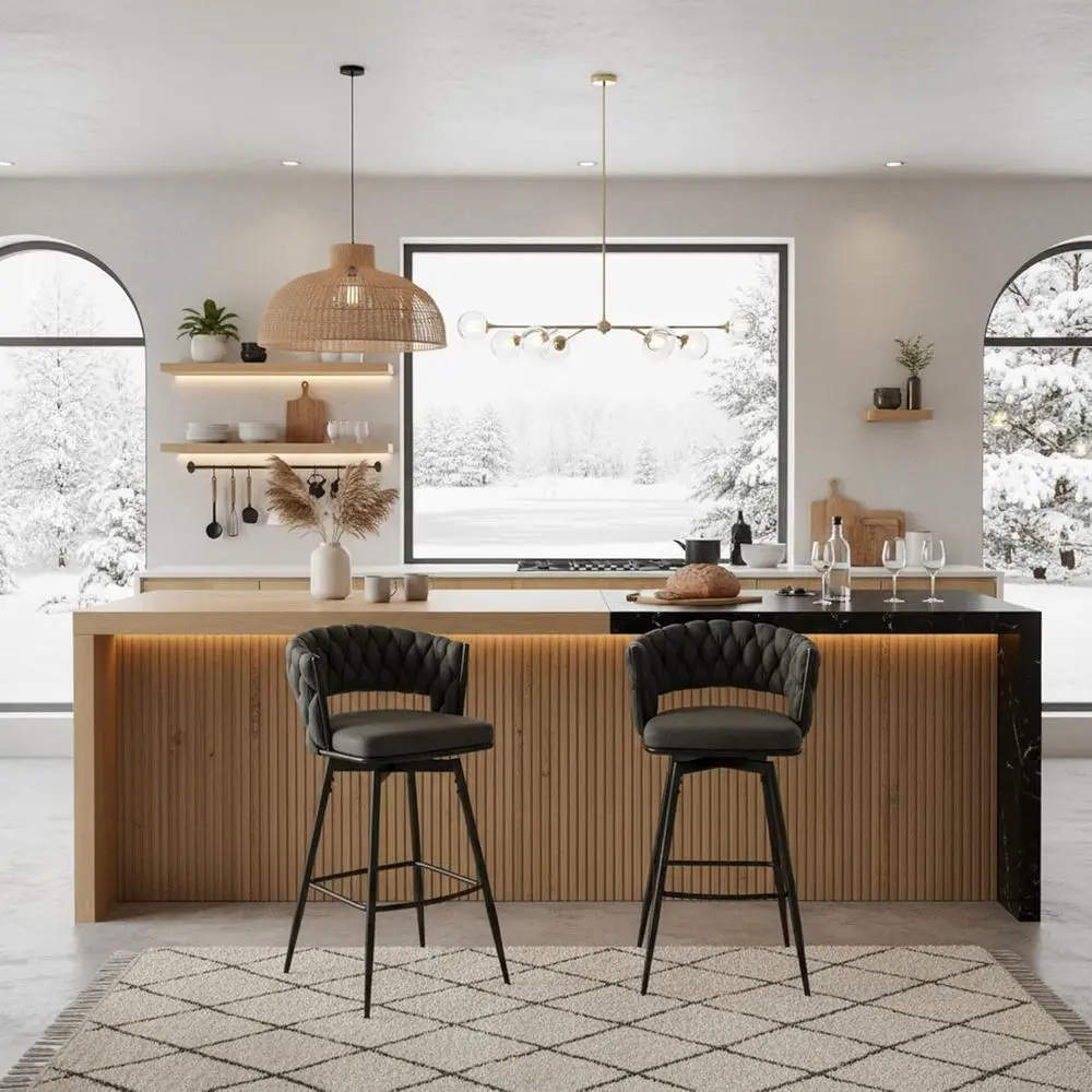 Set of 2 28 Leather Swivel Counter Stools with 360° Rotation, Metal Base, Footrest, for Dining or Bar Areas
Set of 2 28 Leather Swivel Counter Stools with 360° Rotation, Metal Base, Footrest, for Dining or Bar Areas
