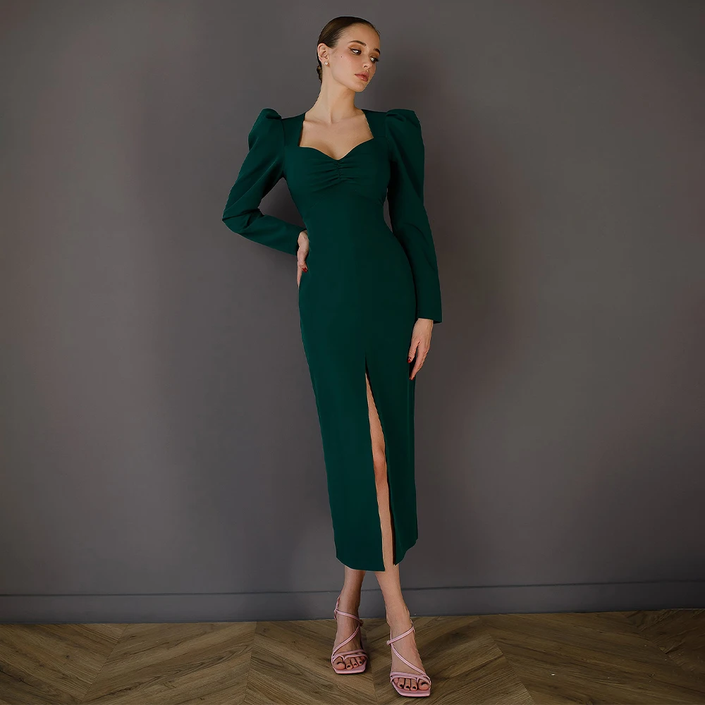 Dark Green Cocktail Party Dress Midi V Neck Middle Split Column Simple Prom Dresses for Women Long Sleeves V Neck Evening Gowns
Dark Green Cocktail Party Dress Midi V Neck Middle Split Column Simple Prom Dresses for Women Long Sleeves V Neck Evening Gowns