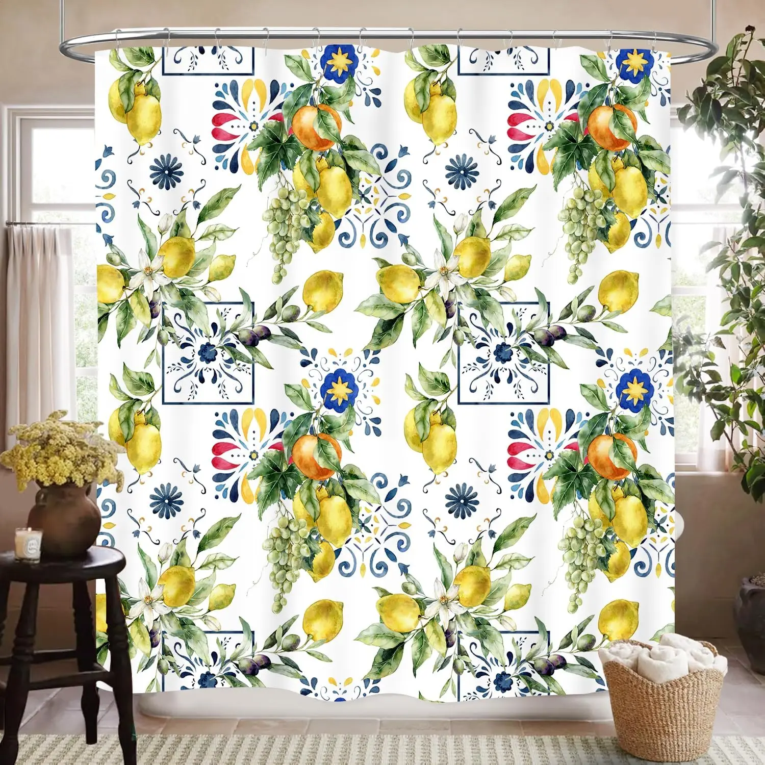 Yellow Lemon Shower Curtain,Vintage Retro Seasonal Spring Summer Fruit Lemon Floral Blue Ceramic Tile Pattern Printed Waterproof
Yellow Lemon Shower Curtain,Vintage Retro Seasonal Spring Summer Fruit Lemon Floral Blue Ceramic Tile Pattern Printed Waterproof