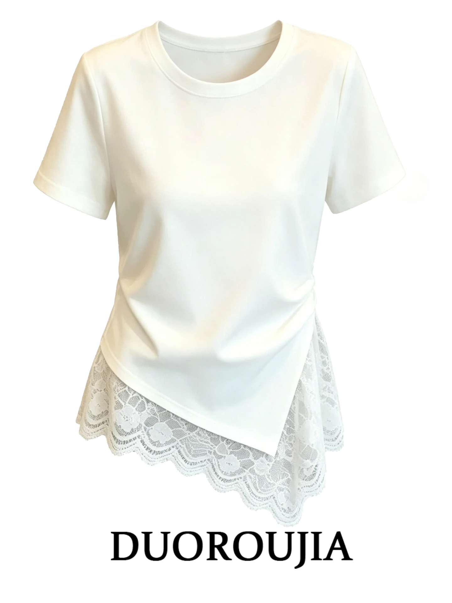 plus Size Korean Style Pure Color Lace Hem Splice Irregular Short Sleeve T-Shirt Women Summer Slimming Top DUOR Big Size
plus Size Korean Style Pure Color Lace Hem Splice Irregular Short Sleeve T-Shirt Women Summer Slimming Top DUOR Big Size
