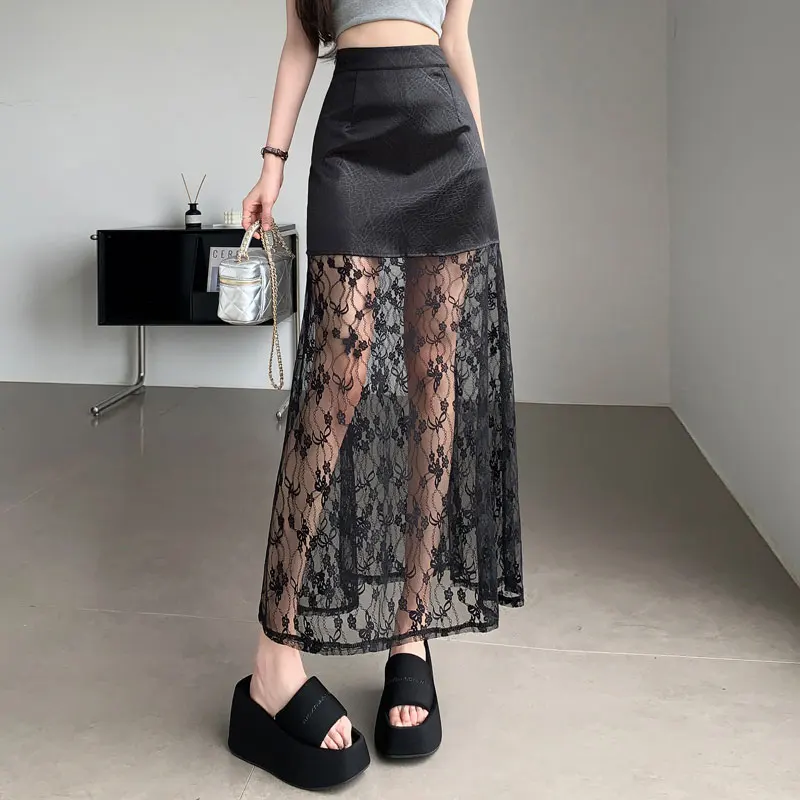 Fashion Women Lace Splicing Skirt High Waist Design Wrap Hip A-Line Long Skirt Summer Sexy Solid Color Lace Skirts
Fashion Women Lace Splicing Skirt High Waist Design Wrap Hip A-Line Long Skirt Summer Sexy Solid Color Lace Skirts