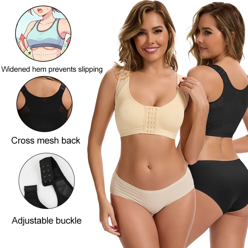 Women's Bra Wire-Free Front Closure Wide Strap Full Coverage Fixed Cups Brassiere Posture Corrector Push Up Bras Sports Vest
Women's Bra Wire-Free Front Closure Wide Strap Full Coverage Fixed Cups Brassiere Posture Corrector Push Up Bras Sports Vest