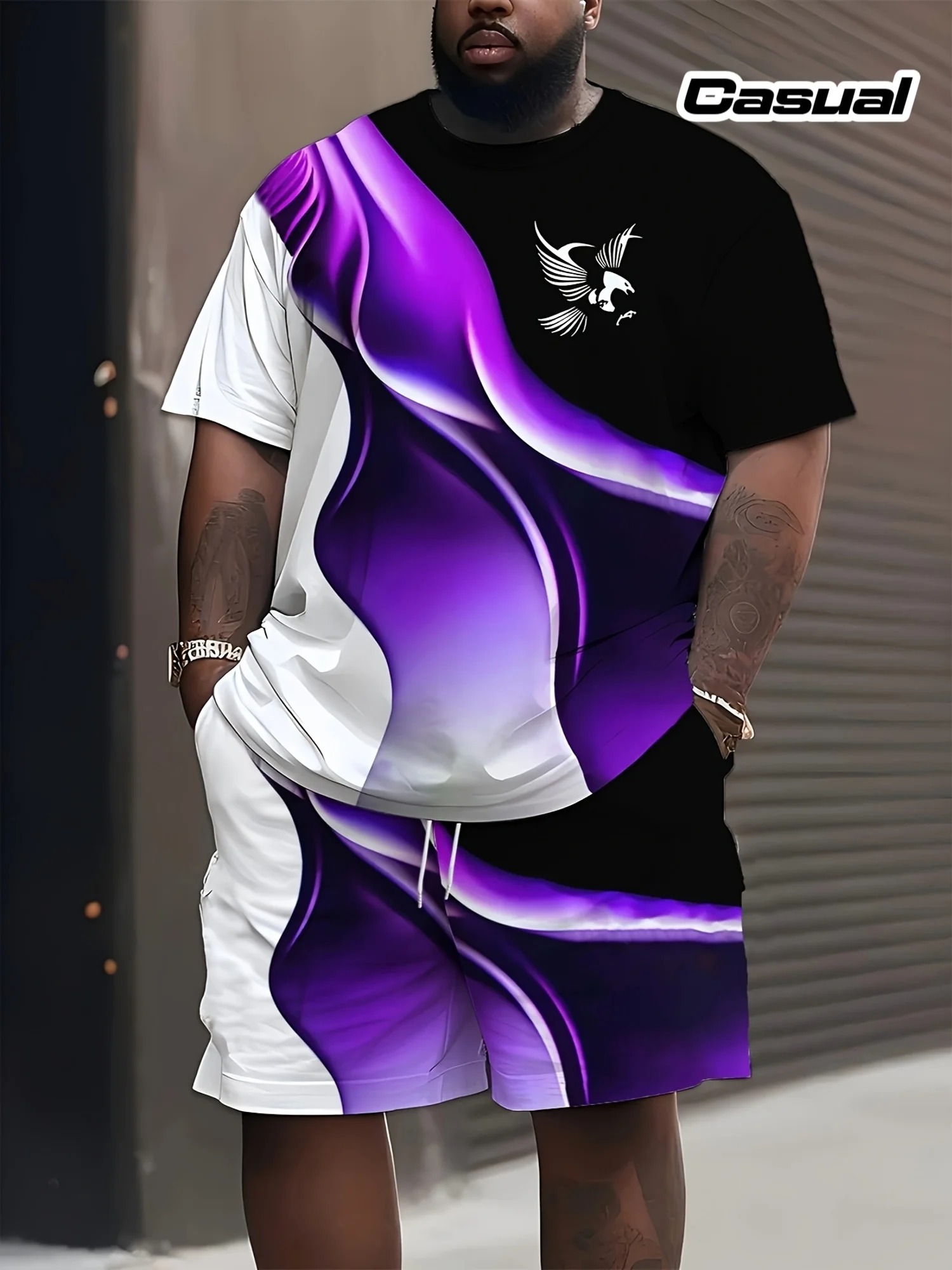 Mens Purple Wave Print Casual 2 Piece Set Short Sleeve T-shirt And Shorts Streetwear Tracksuit
Mens Purple Wave Print Casual 2 Piece Set Short Sleeve T-shirt And Shorts Streetwear Tracksuit